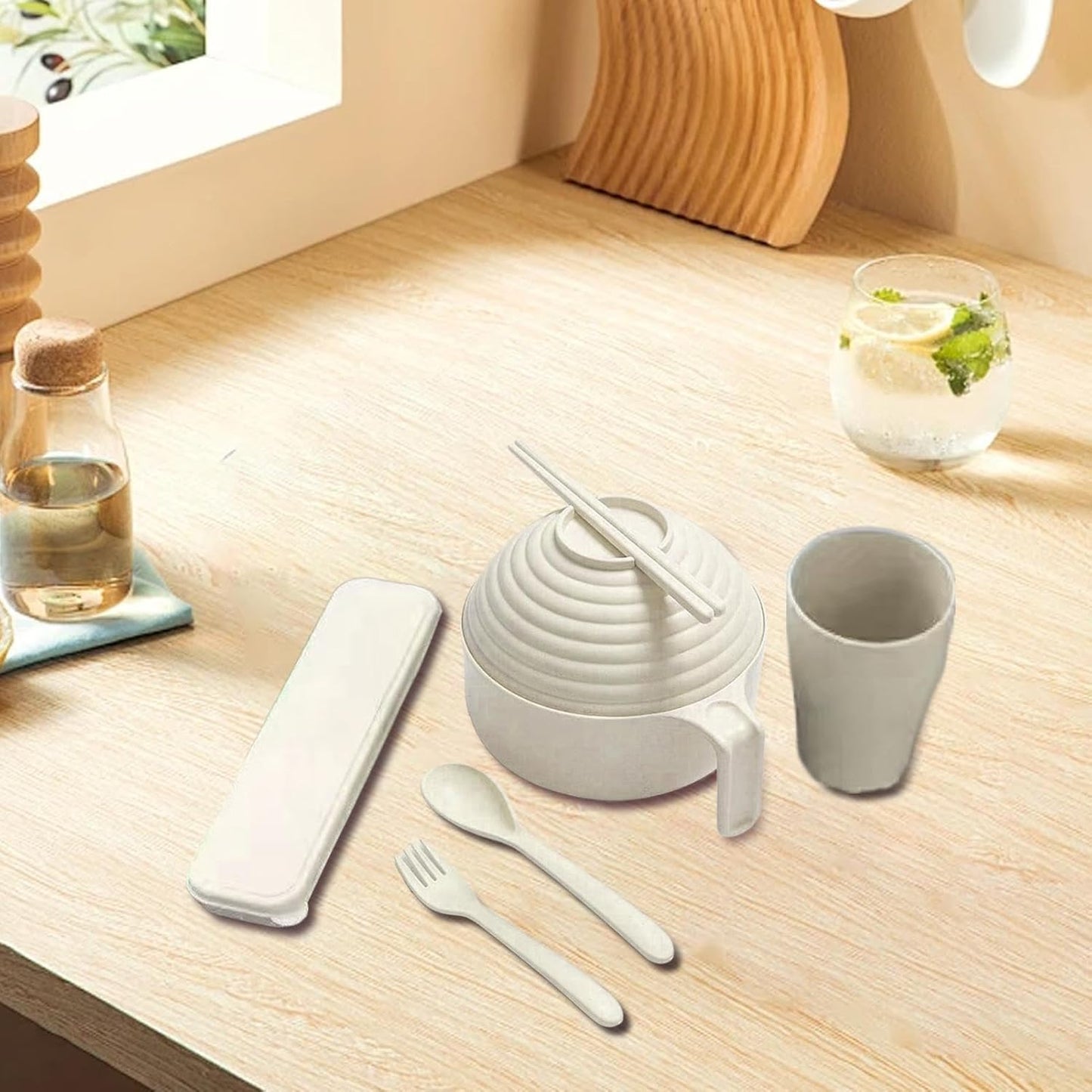 Ramen Cooker Bowl Set, Instant Ramen Bowl Set - Ramen Bowl Set Noodle Instant Cooker Bowl Set, Ramen Noodle Microwave Bowl Set with Chopsticks Spoon for Ramen, Pho, Udon, Soba, Noodles