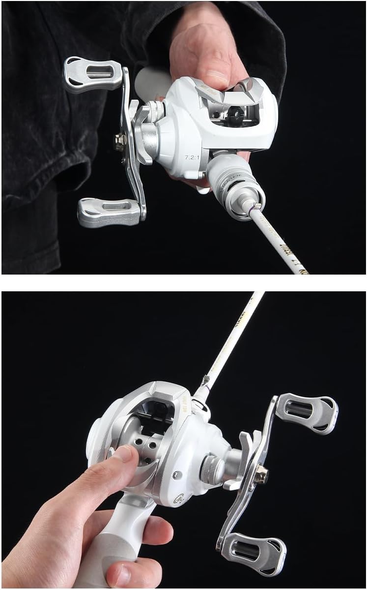 ritutou Bait Reel, White, Left/Right Handle, 7.2:1 Gear Ratio, Light Weight 222g 4+1BB Magnetic Brake, Fishing Reel