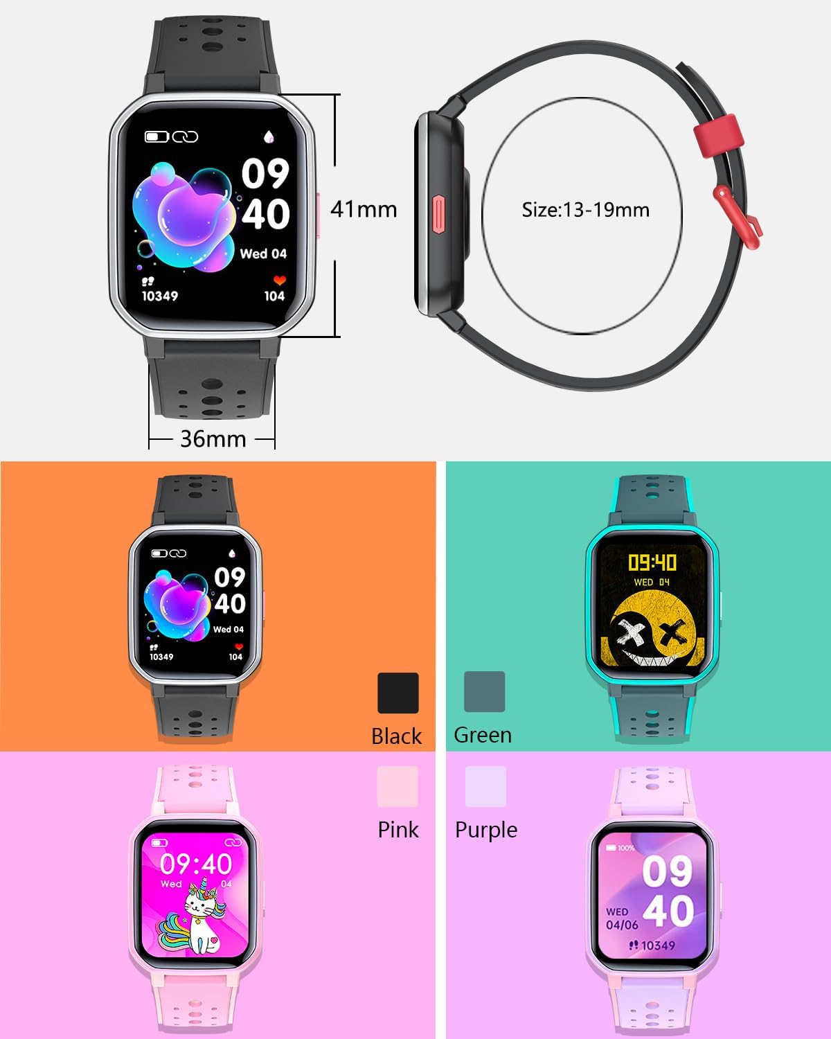 Kids Smart Watch Girls Boys Children Fitness Tracker Watch Kids Smart Watch 1.54 Inch DIY Dial 20 Sports Modes Gaming Pedometer IP68 Waterproof Multilingual Multi-language Multi-Function with Japanese