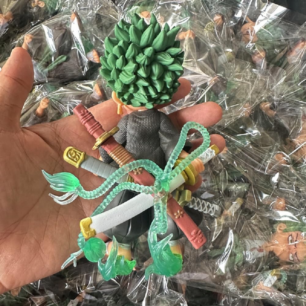 Q Version Zoro Anime Statue Zoro Hero One Piece Roronoa Zoro Approx. 5.9 inches (15 cm) PVC Action Figure [Parallel import goods]