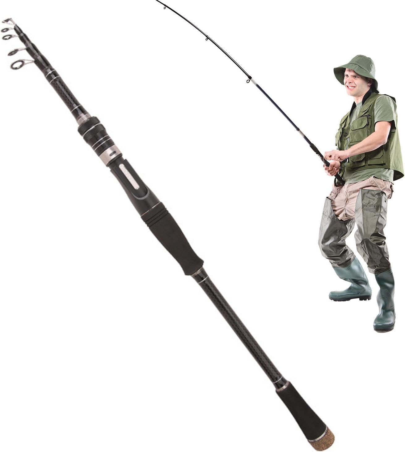 Fishing Spinning Rod - Carbon Fiber Surf Casting Rod, Travel Fishing Rod | Fishing Rod Telescopic Travel Fishing Pole Casting, Lightweight Baitcasting Fishing Rod for Pike, Bass, Walleye, 22.05 x 1.18