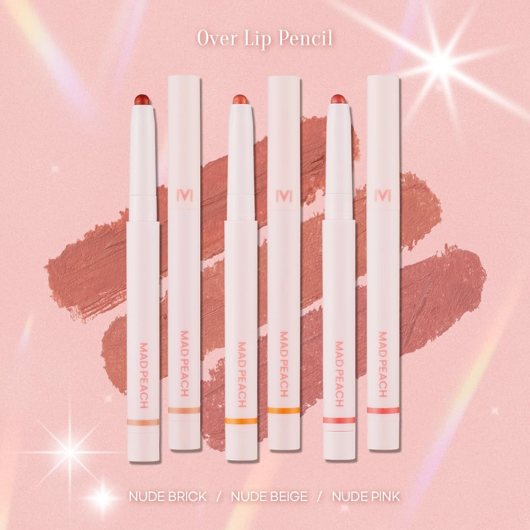 [Official] MAD PEACH Mad Peach Overfit Lip Pencil_3 Colors Overlip Pencil Lip Gloss Tint Matte Tint Pink Rip Makeup 02 Nude Beige, 0.3 oz (9.6 g)