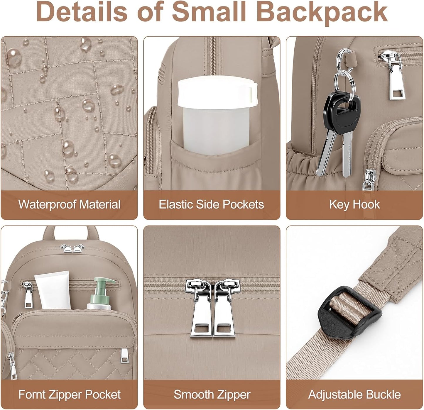 SYTRAH - Mochila antirrobo para mujer, mochila de viaje acolchada impermeable con cremalleras de bloqueo y monedero, mochila acolchada compacta para el trabajo, viajes y aeropuerto, elegante y ligera caqui