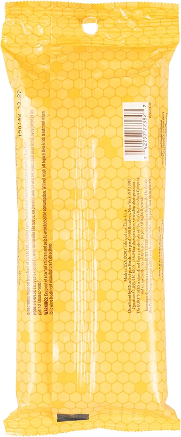 Burt's Bees for Pets Toallitas removedoras de caspa de gato, harina de avena coloidal y aloe para calmar la piel seca y reducir la descamación, paños de aseo sin perfume para gatos y gatitos, 50