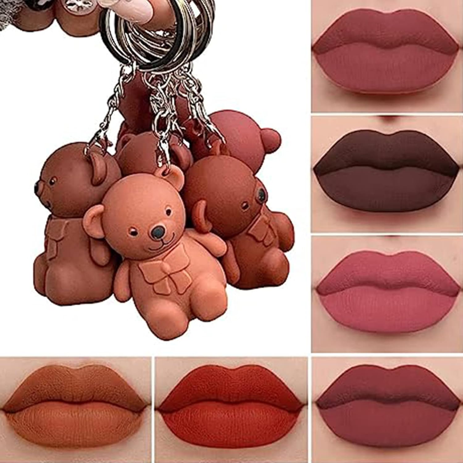 SNS Popular Bear Key Holder Lipstick Lip Glaze Lip Gloss 0.07 oz (1.9 g) 03# Hualin Sweet Zombo (Gentle)