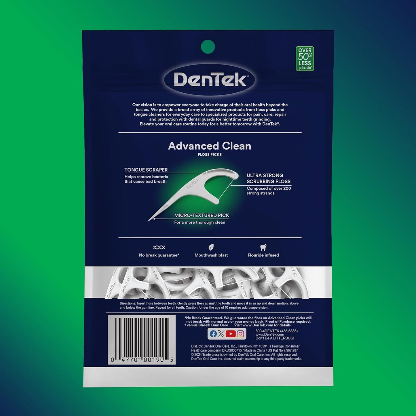 DenTek - Selecciones de hilo dental de limpieza avanzada Triple Clean, sin roturas y sin deshilachado, 150 unidades (el empaque puede variar)