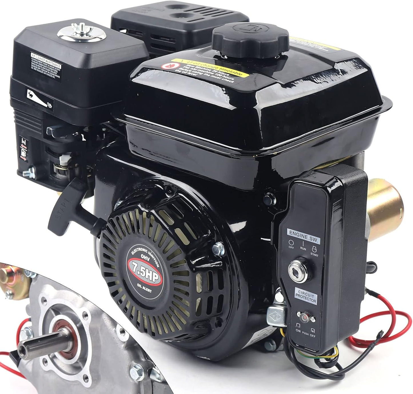 7.5HP 210CC Go Kart Gas Engine Electric Start Gas Powered 4-Stroke OHV Gasoline Motor Gas Powered Pressure Washer Log Splitter Trailer Car Wash Roto Tiller Water/Trash Transfer Multi-Use