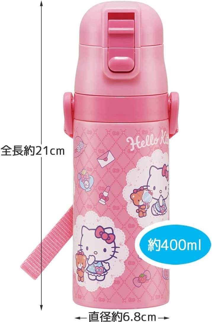 Skater SKCP3-A Children's Stainless Steel Water Bottle, 2-Way Drinking Straw, 14.1 fl oz (410 ml), Cup Drinking, 11.8 fl oz (350 ml), Kitty, Fashionable Girl, Kid-friendly Lightweight, Girls, Hot and
