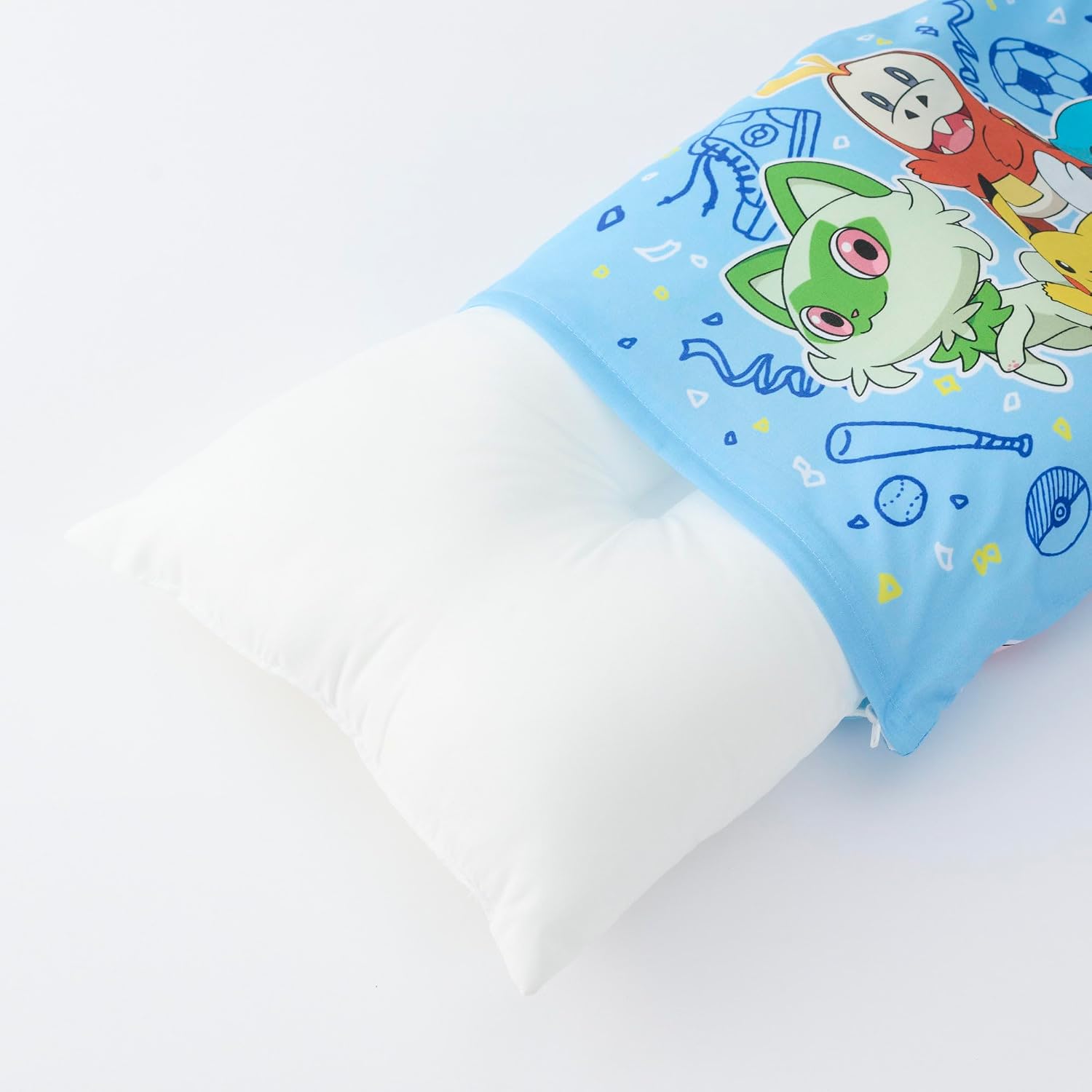 MORIPiLO Kids Pillow, Low Profile, Pokemon Pikachu Sports Time, Blue, Approximately 11 x 15.4 inches (28 x 39 cm), Skin-friendly 100% Cotton Fabric, Washable, Plush Toy Cushion, Character Goods