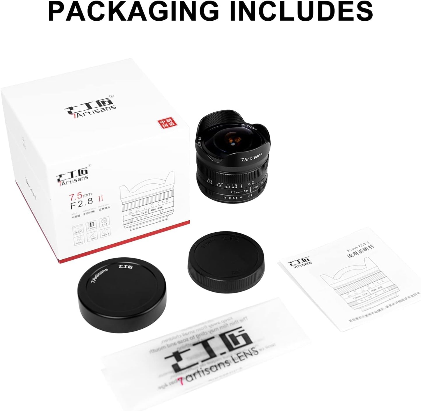 7artisans 7.5mm f2.8 Mark II APS-C Fisheye Lens Wide Angle Manual Fixed Lens Canon Eos-M1 Eos-M2 Such as Canon Eos-M3/M5/M6/M10/M50