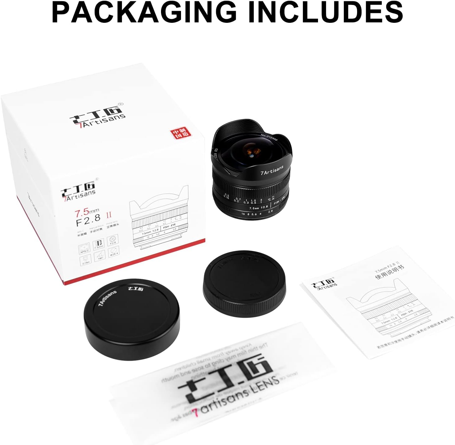 7artisans 7.5mm f2.8 Mark II APS-C Fisheye Lens Wide Angle Manual Fixed Lens Canon Eos-M1 Eos-M2 Such as Canon Eos-M3/M5/M6/M10/M50