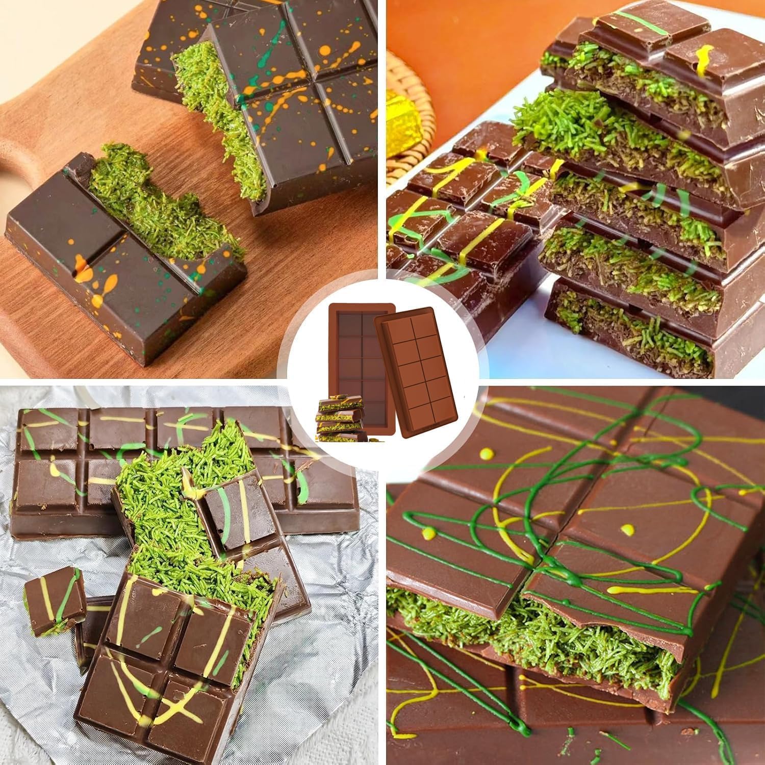 Pclife 2PCS Chocolate Molds Silicone Molds Chocolate Baking Pastry Rectangle Food Grade Silicone Molds Chocolate Bar Molds Milk Chocolate Bar Dubai Chocolate Cookie Tools DIY Mold Baking Baking Baking