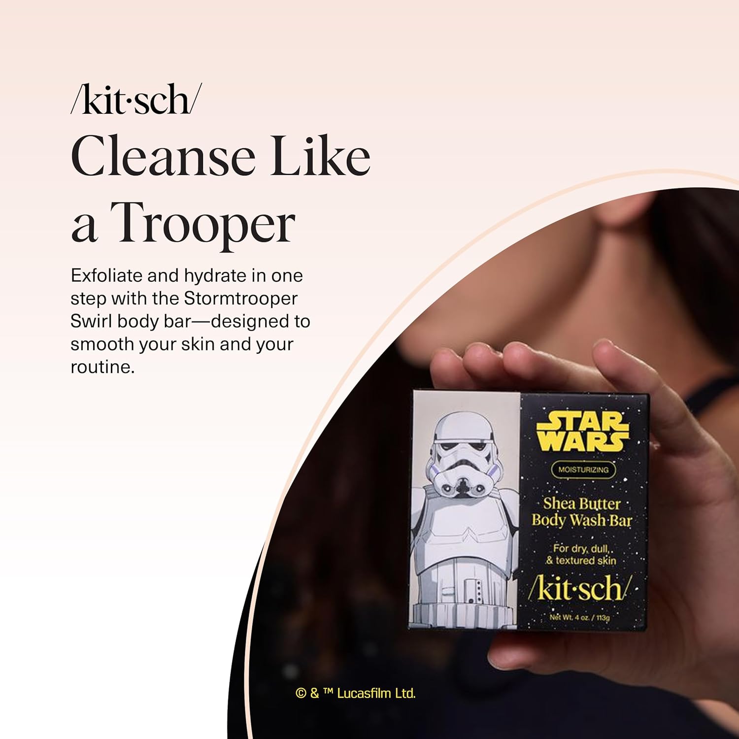 Kitsch Jabón corporal exfoliante de manteca de karité x diseño de Stormtrooper de Star Wars, jabón en barra hidratante y barra de jabón suave, hidrata, suaviza y calma la piel, sin parabenos, silicona