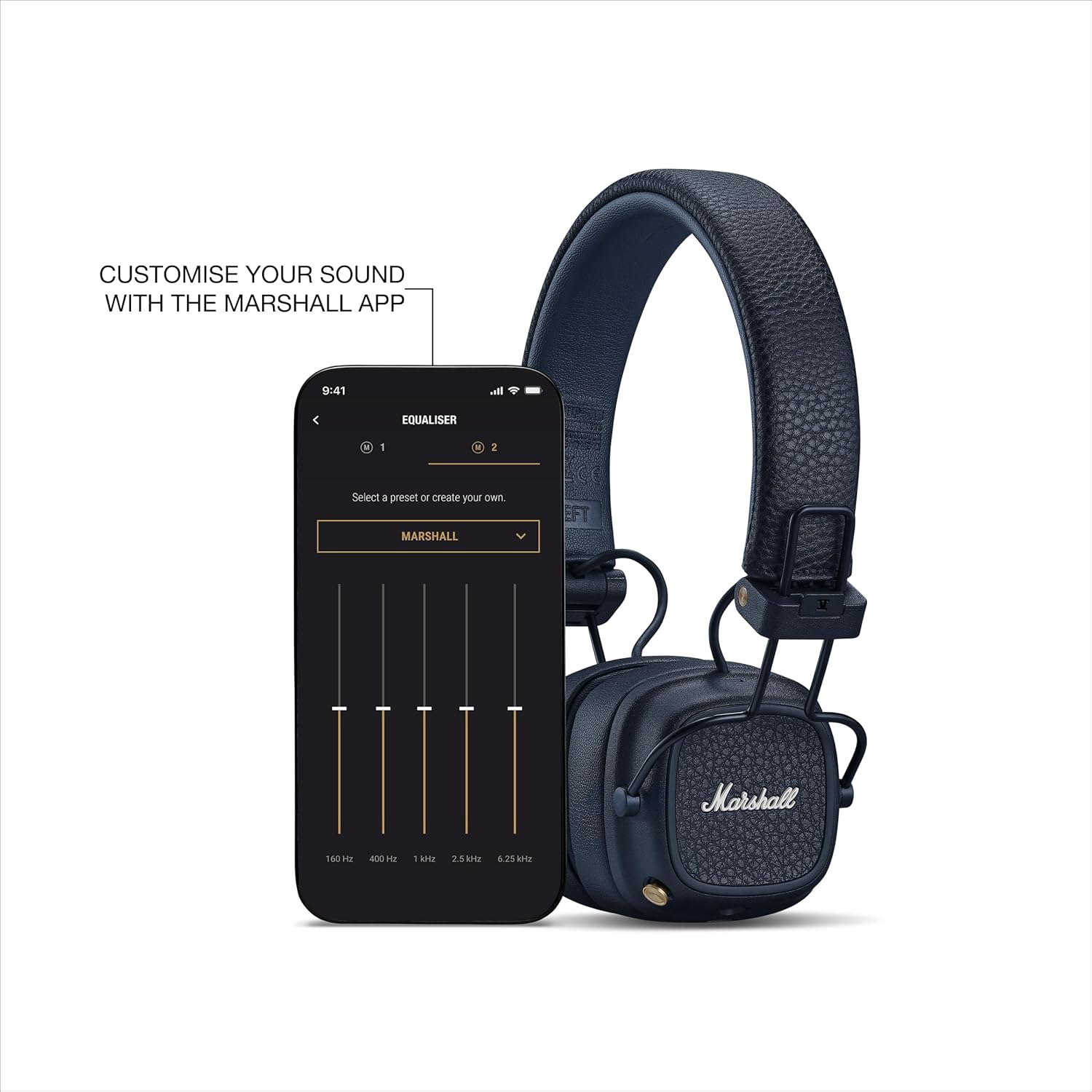 Marshall Wireless On-Ear Headphones Major V Midnight Blue Bluetooth / 100 Hours Continuous Playback / Qi Charging Compatible / Call Support [Domestic Genuine Product]