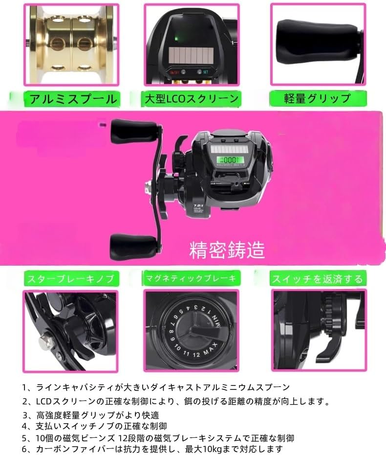 電動スピニングリール｜USB充電式＆長時間駆動｜滑らかな巻き心地＆最大ドラグ力10kg｜高精度7.2:1ギア比でパワフルかつ軽量｜遠投・穴釣り・淡水・海釣り対応｜初心者から子供・大人まで使いやすい多用途モデル [並行輸入品]