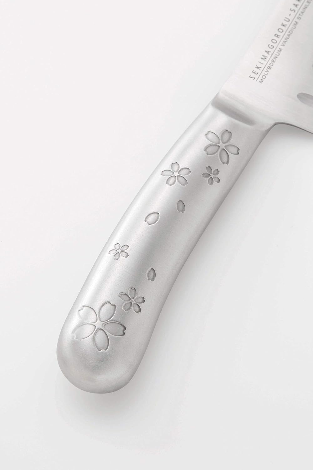 KAI Santoku Knife, Silver, Blade Length: Approx. 5.9 inches (15 cm), Seki Magoroku - Sakura All Stainless Steel Knife 2, 213935