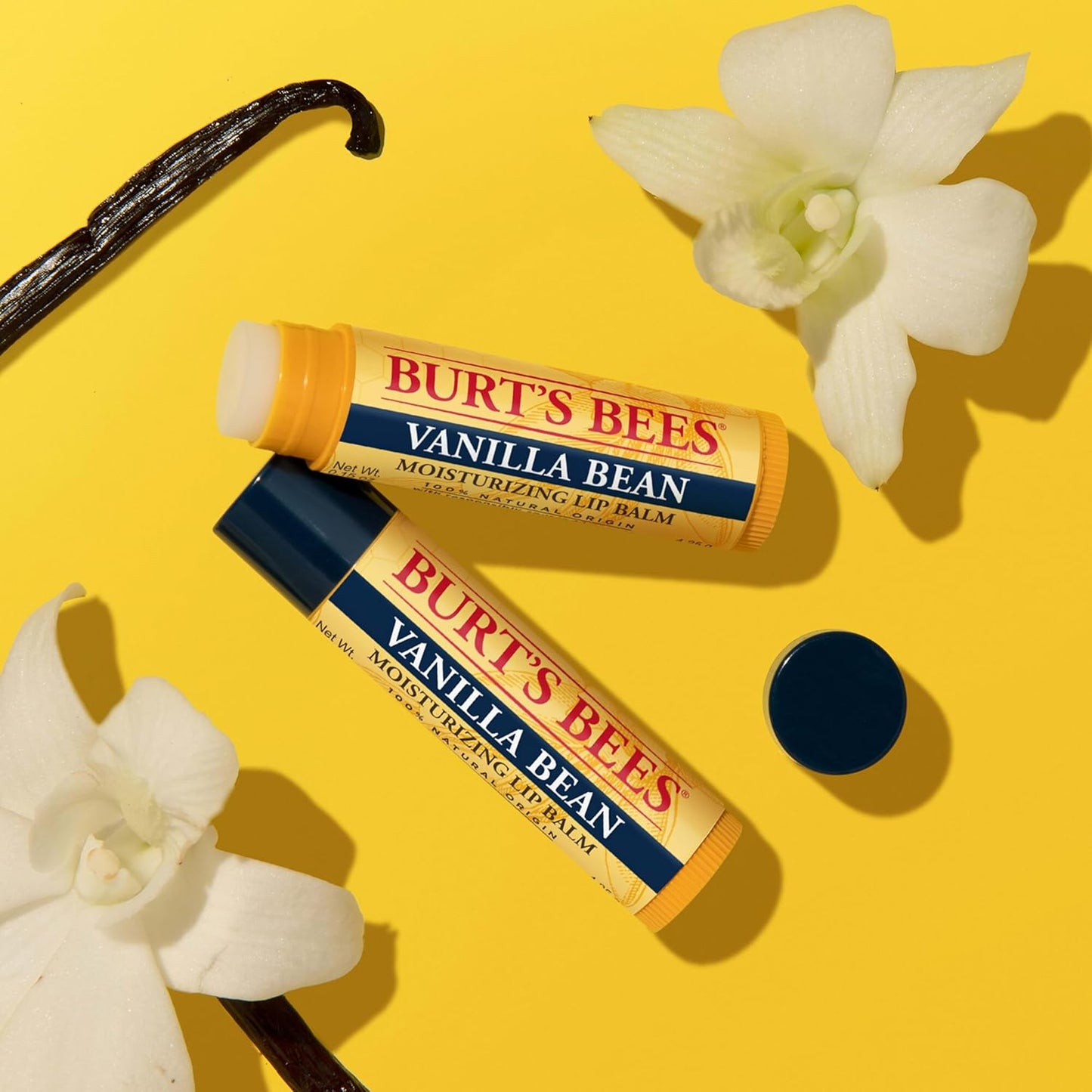Burt's Bees Bálsamo labial hidratante 100% natural, Vaina de Vainilla - 4 tubos