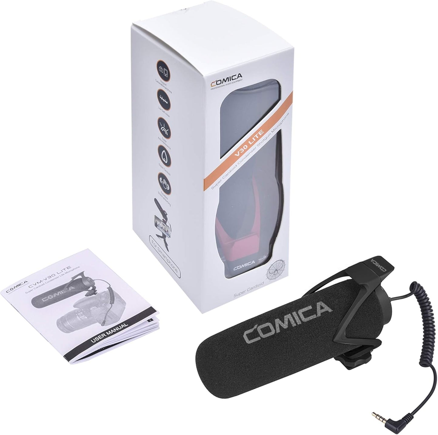 Comica CVM-V30 LITEビデオガン外付けマイク高性能SONY/Nikon/Canon/一眼レフカメラ/iPhone/Huawei用(黒)