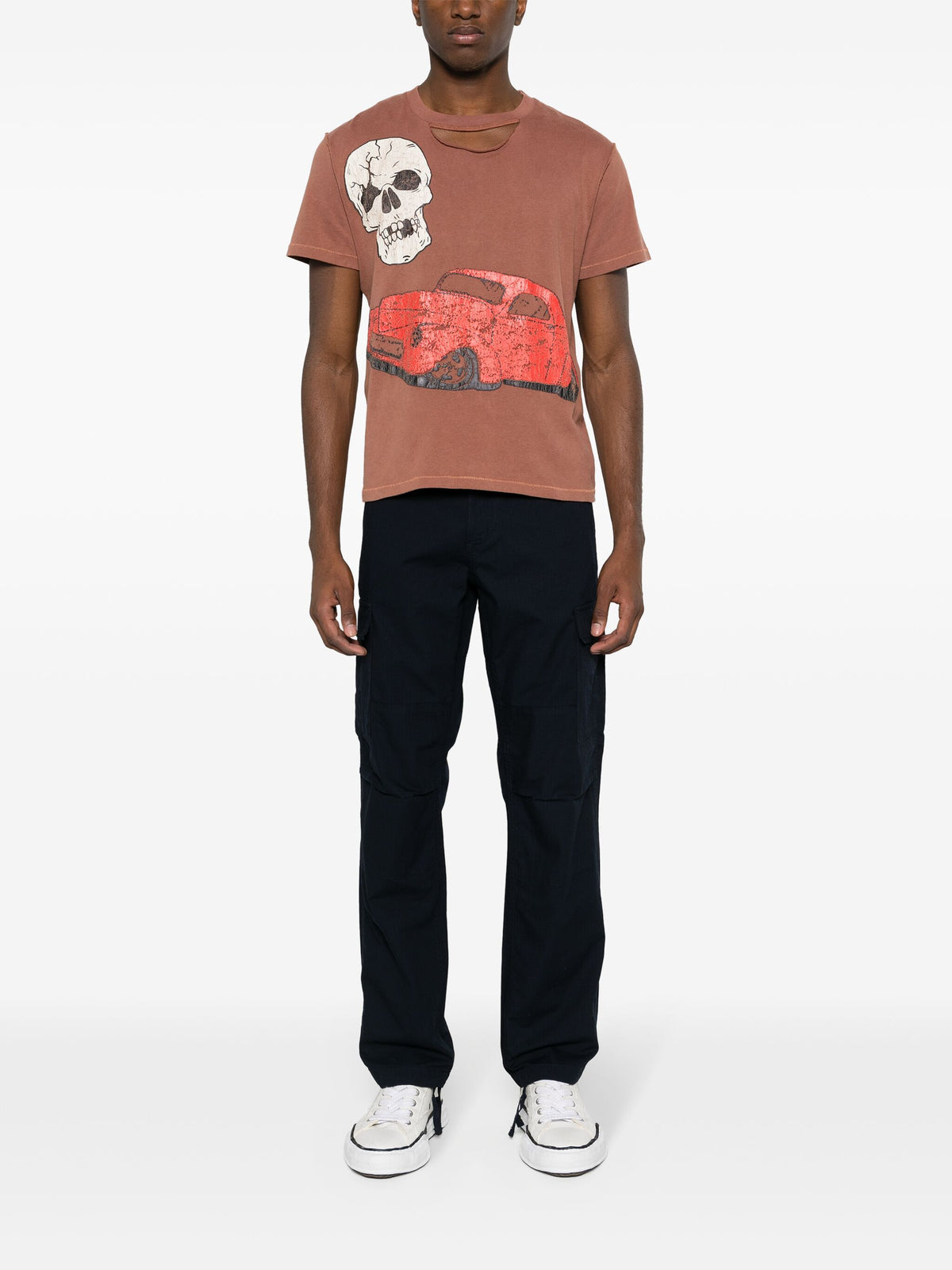 Erl ERLユニセックスリッピングカラースカルレッドカーTシャツニット - Image 8