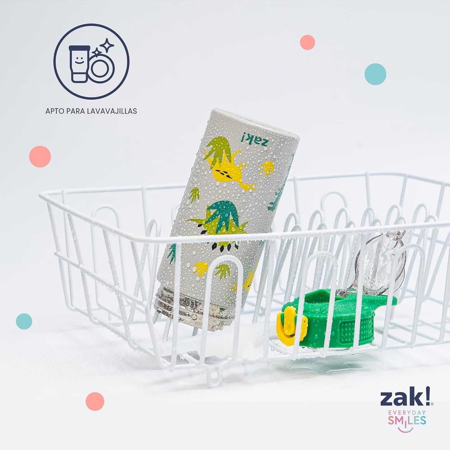 Zak Designs Disney Sage - Botella de agua para niños para la escuela o viajes, botella de agua de acero inoxidable de 19 onzas con pajita, asa y tapa de boquilla desplegable a prueba de fugas (Stitch)