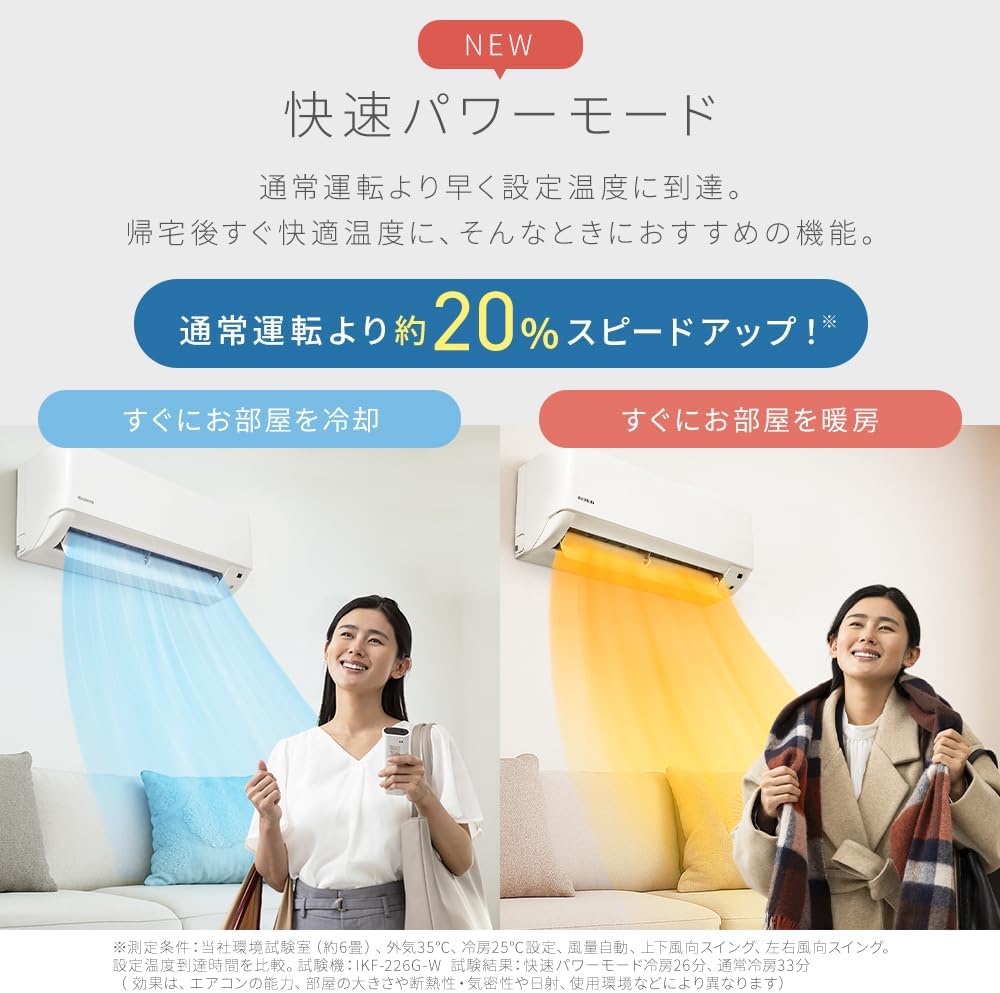 【Standard Installation Fees Included】Iris Ohyama Air Conditioner for 6 Tatami, 2.2 kW, Caring Eco, Energy-Saving, Sleep Mode, Dehumidification Mode, On/Off Timer, Automatic Up/Down and Right/Left