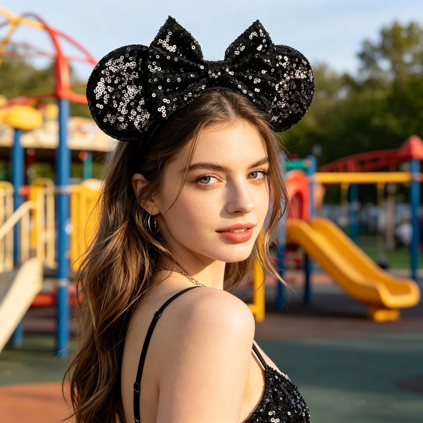bianbaistar Orejas de ratón brillantes, diadema clásica de lentejuelas negras para adultos y otros usuarios encantadores, accesorio para fiestas de vacaciones o parque de atracciones