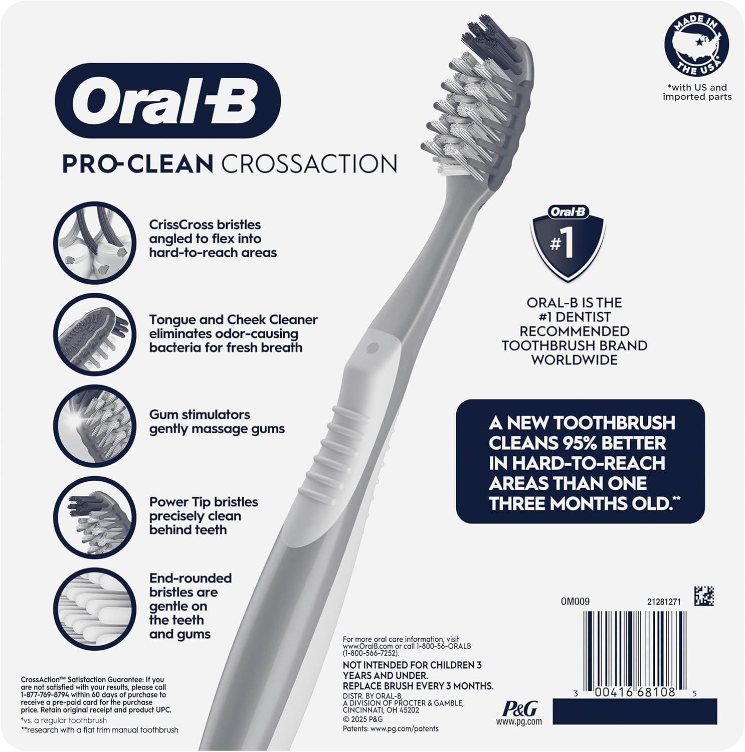 Oral-B Pro Clean Cross Action - Cepillos de dientes, eliminación profunda de placa, 6 unidades