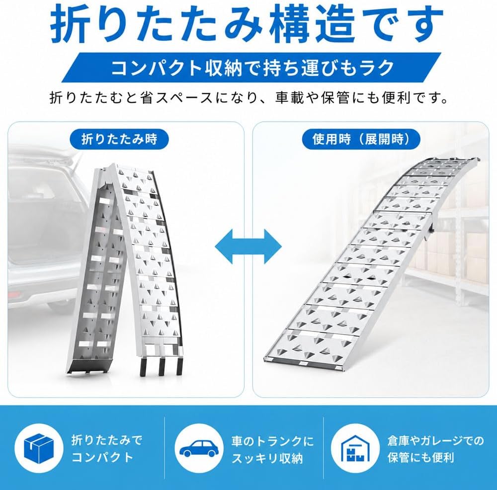 Aluminum Bridge Set of 2, Load Capacity 149.6 lbs (680 kg), Ladder Rail, Foldable, Bike Ramp, Aluminum Ladder, Claw Type Hook, Anti-Slip, Light Truck, Carriage, Farm Equipment, Dollies, Loading