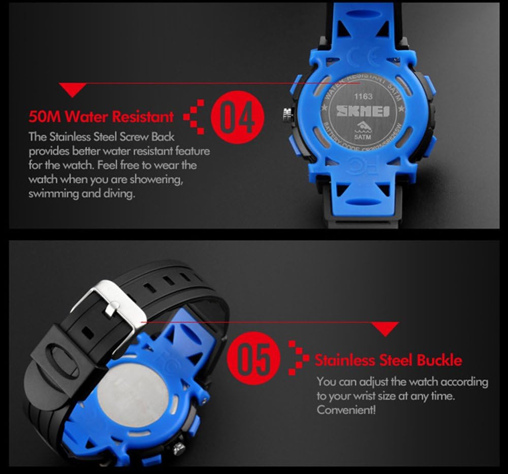 fngeen KidsスポーツウォッチLEDライトアナログデジタル防水アラームWatch for Boys ブラック