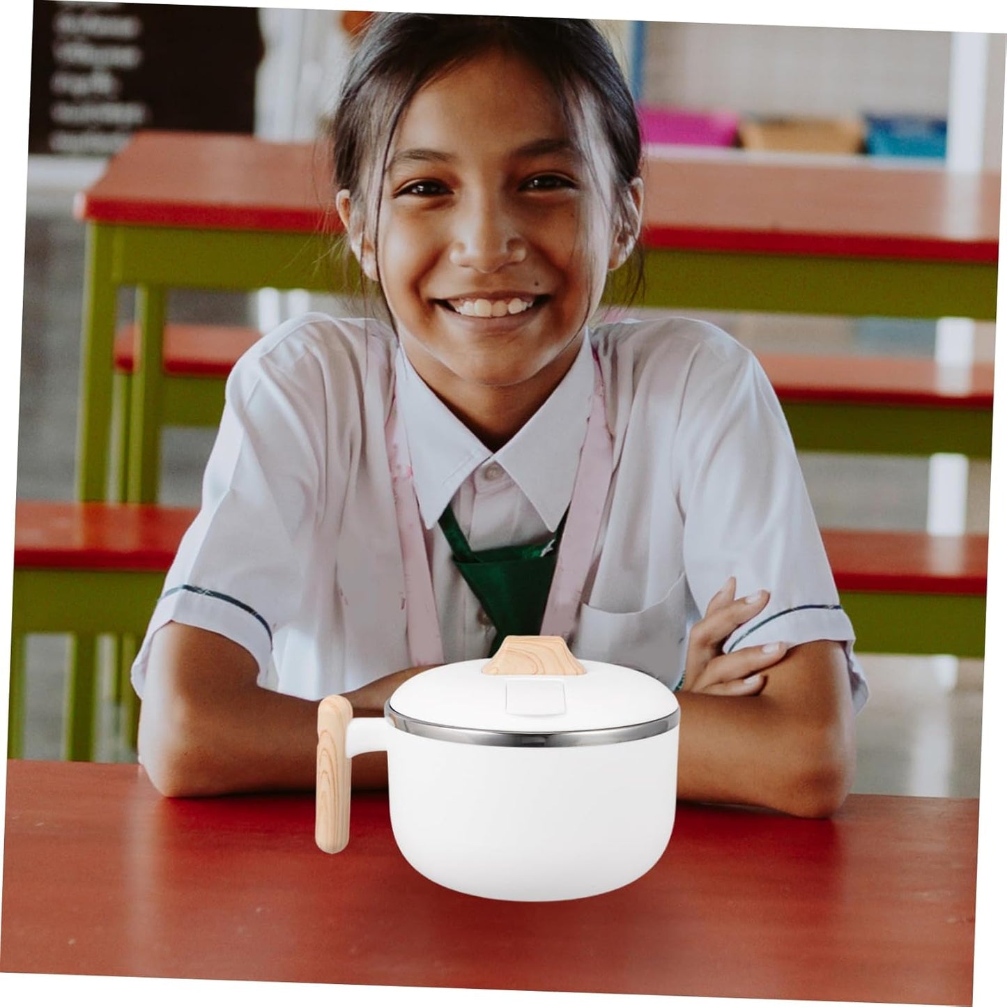 JECOMPRIS Instant Noodle Bowl, Instant Ramen Bowl, Udon Bowl, Cute Ramen Bowl, Ramen Bowl with Lid, Instant Ramen Bowl, Stainless Steel Bowl with Lid, Plastic, Stainless Steel, White