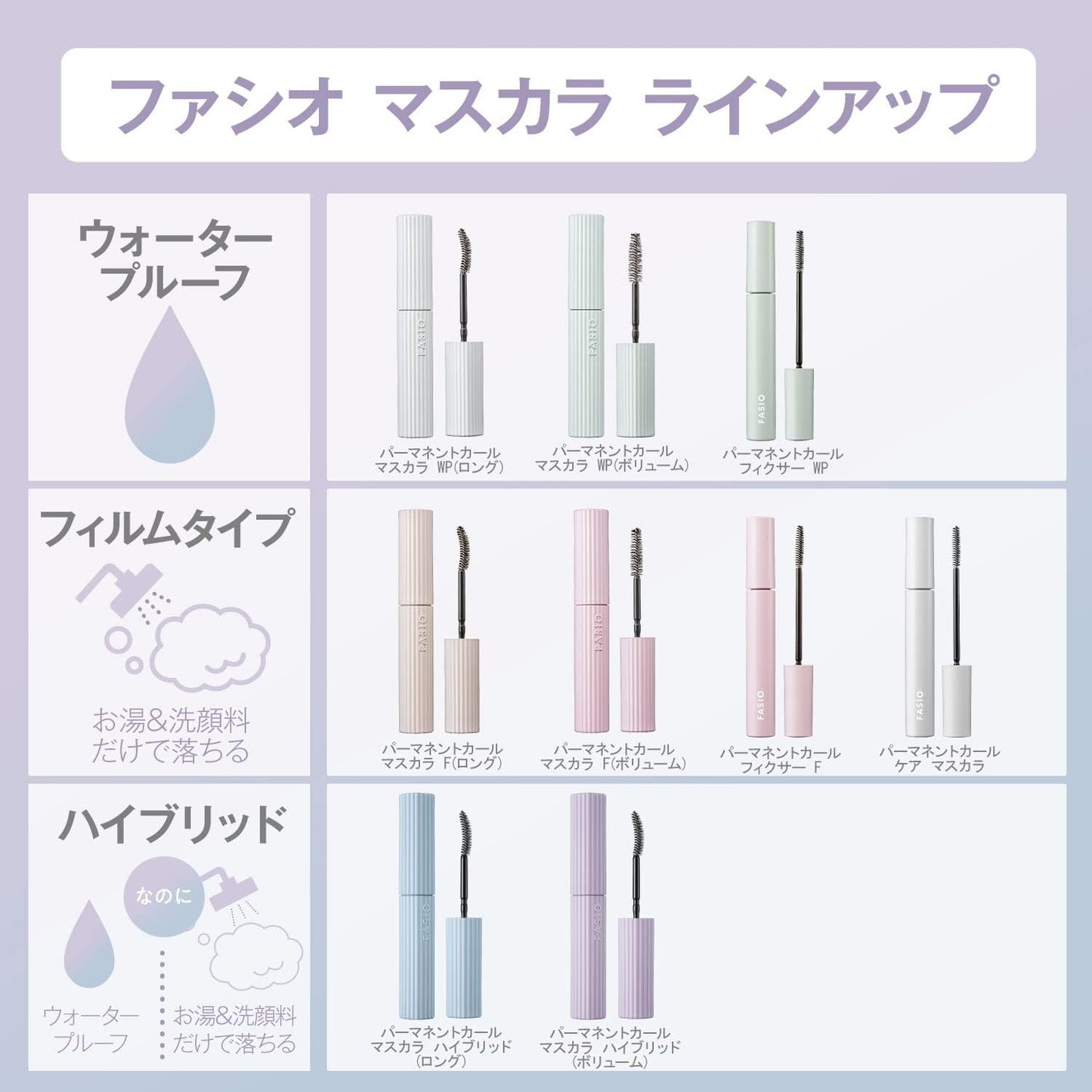 FASIO Permanent Curl Mascara, Hybrid (Volume), Waterproof, Remove with Hot Water, 02, Brown, 0.2 oz (6 g)