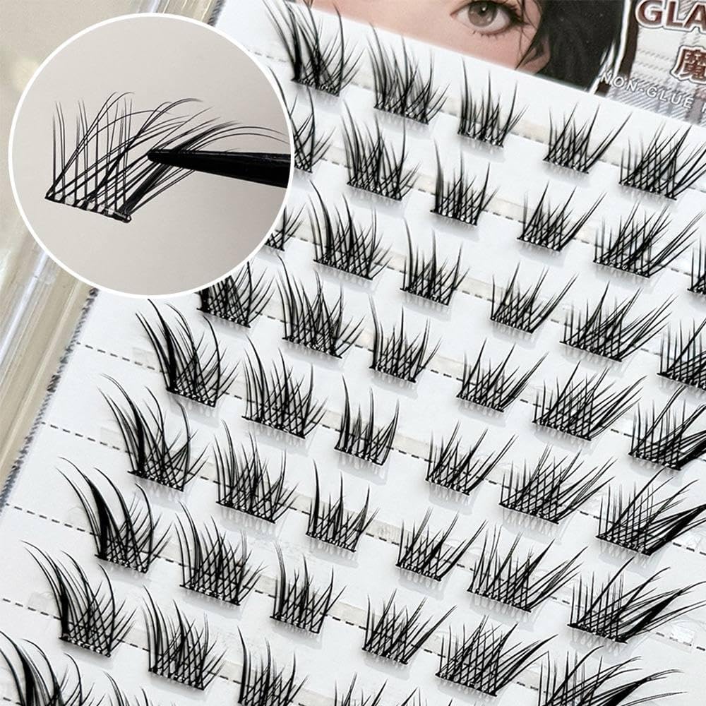 No Glue Foxeye Effect Fluffy False Eyelashes Reusable Self Adhesive Eyelash Cluster Thick Wings DIY Eyelash Extensions Individual Eyelashes Daily Use