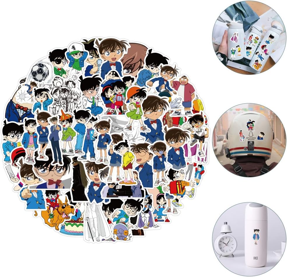 KRGNPLE Waterproof Seal, Anime, Conan, Decorative, Suitcase, Car, Motorcycle, Helmet, Skateboard, Guitar (Design: Conan, Total of 50 Pieces)