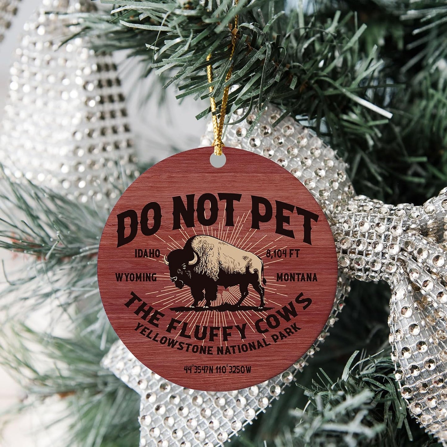 Adorno de Navidad – Adorno de cerámica «Do Not Pet The Fluffy Cows», recuerdo de bisonte del Parque Nacional de Yellowstone, divertido regalo de vida silvestre para amantes del parque