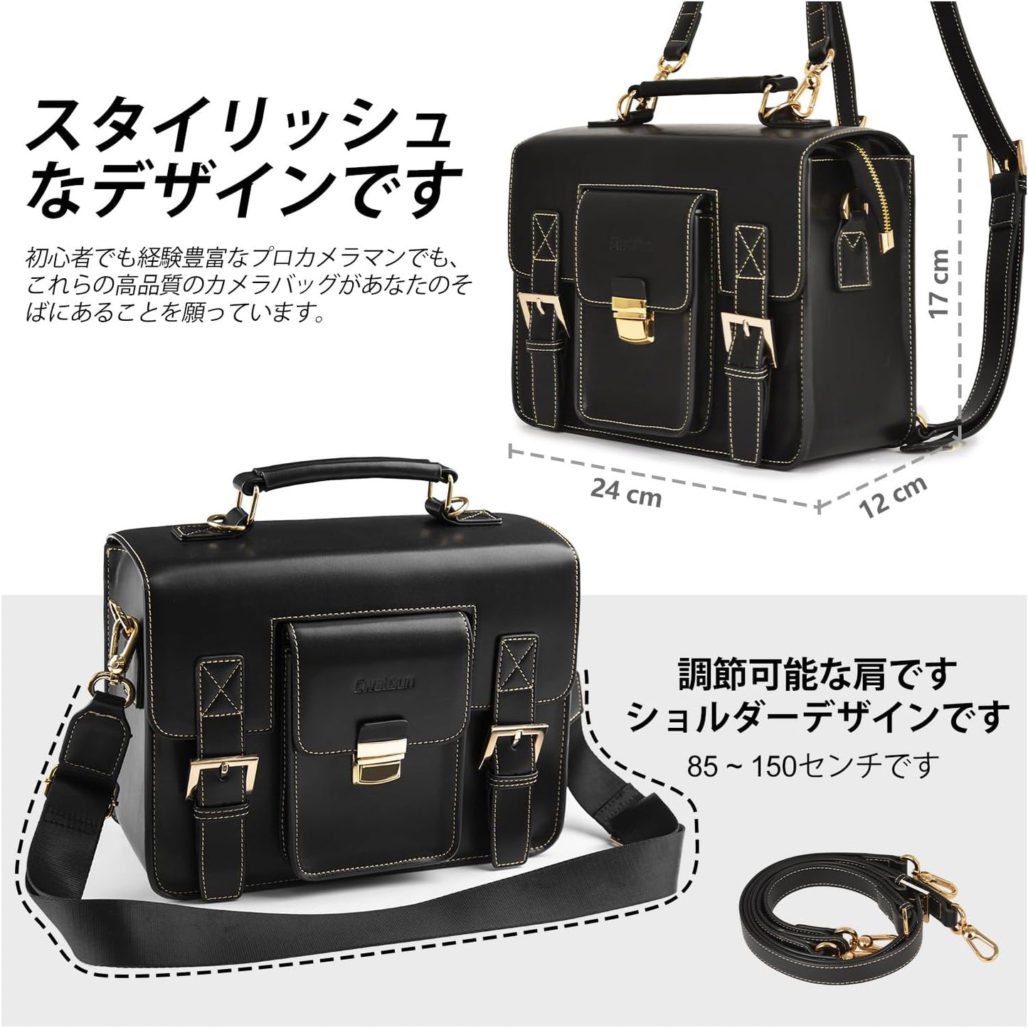 Cwatcun Camera Bag Backpack British Style SLR Camera Bag Travel Photography Bag Canon, Nikon, Sony, Fuji DSLR / Mirrorless Camera, Lens and Accessories (Black, S), black, Chinese