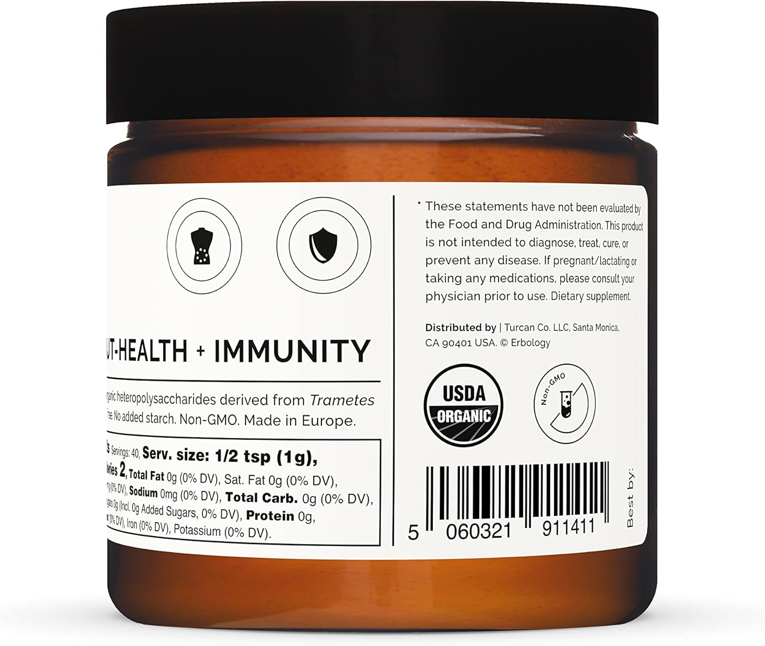 Erbology Organic Kawaretake Powder 40g - 100% Apatogen, Mushroom - Additive Free - Made in Europe