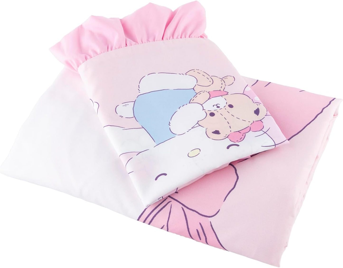 MORIPiLO Sanrio Duvet Cover and Pillowcase Set with Frills, Single (Hello Kitty Soft Peach Skin) Pink, 59.1 x 82.7 inches (150 x 210 cm), Cute Goods, Morishita Pillows 426100