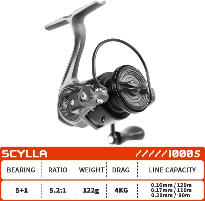 SCYLLA II 4.3 oz (122 g) Lightweight Spinning Reel | Carbon Frame, 5.2:1 Gear Ratio, 4 kg Drag|1000/1000 Small Size | For Micro Trout & Bass Finesse