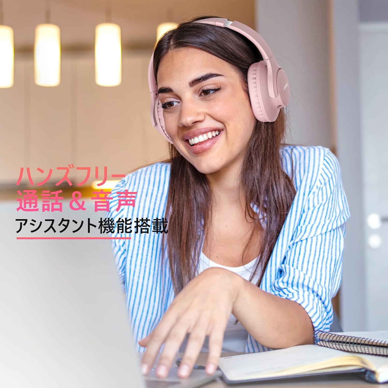 KVIDIO Wireless Headphones, Bluetooth 6.0, 65 Hours Playback, 1.6 inches (40 mm), HD Driver Unit, Over-Ear Headphones, Built-in Mic, Headphones, Wired Wireless, Dual Use, Noise Isolation, Sealed Type, Hands-free Calling, Bluetooth Headphones, Black (Pink)