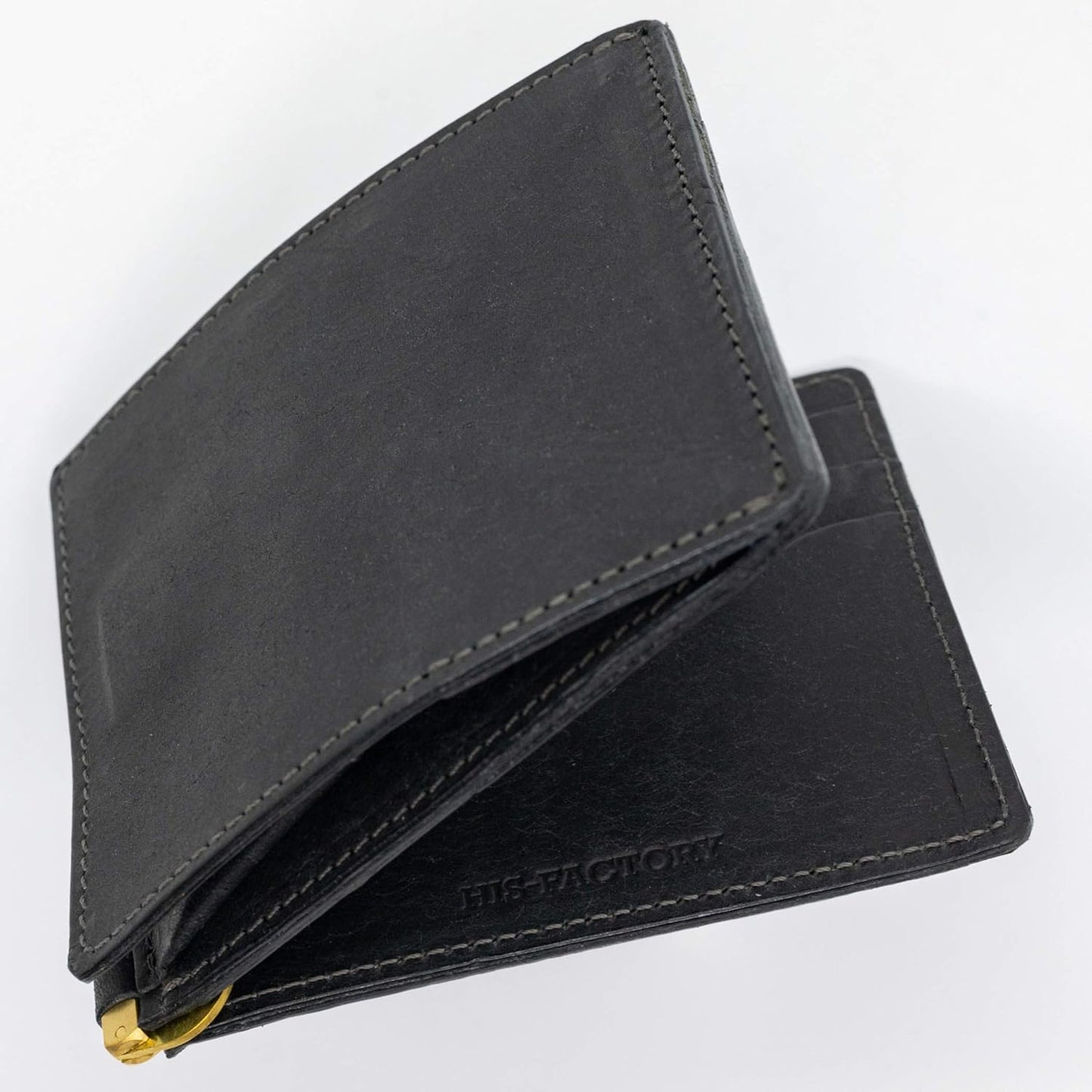 Hizu Factory Pueblo Genuine Leather Money Clip (with Coin Pocket) Made in Japan Artisan Handmade, Black