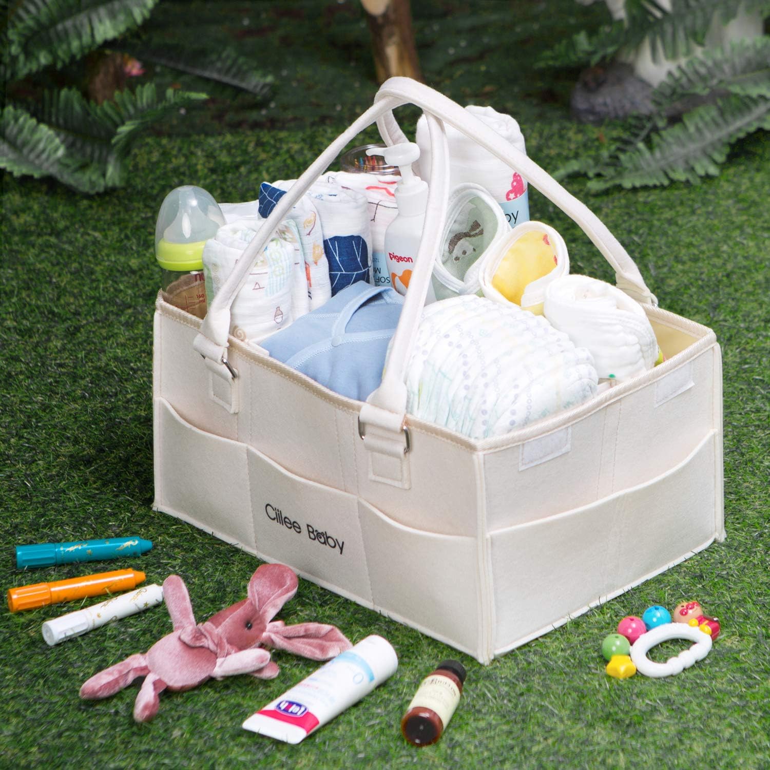Ciilee Baby Diaper Stocker, Diaper Bag, Large Capacity, Removable Handle, Diaper Case, Foldable, Baby Storage Box, Basket, Car Travel Bag, Storage Caddy, Small Bag, Light Convenient, Baby Supplies, Nursery Supplies Storage (3 Compartments (Beige)