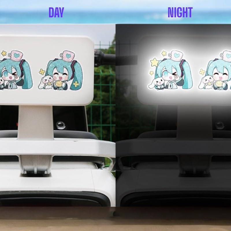 MIKU Car Stickers, 6-Piece Set, Reflective Stickers, Car Stickers, Character Stickers, DIY, Cute, Popular, Decoration, Anime Goods, Waterproof Stickers, Cute Goods, Cars, Car Decoration, Unofficial