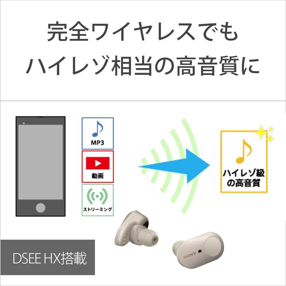 Sony WF-1000XM3 Wireless Noise Cancelling Earbuds, Fully Wireless, Alexa, Bluetooth, High Resolution Equivalent, Up to 6 Hours of Continuous Playback, 2019 Model / Microphone Included, 360