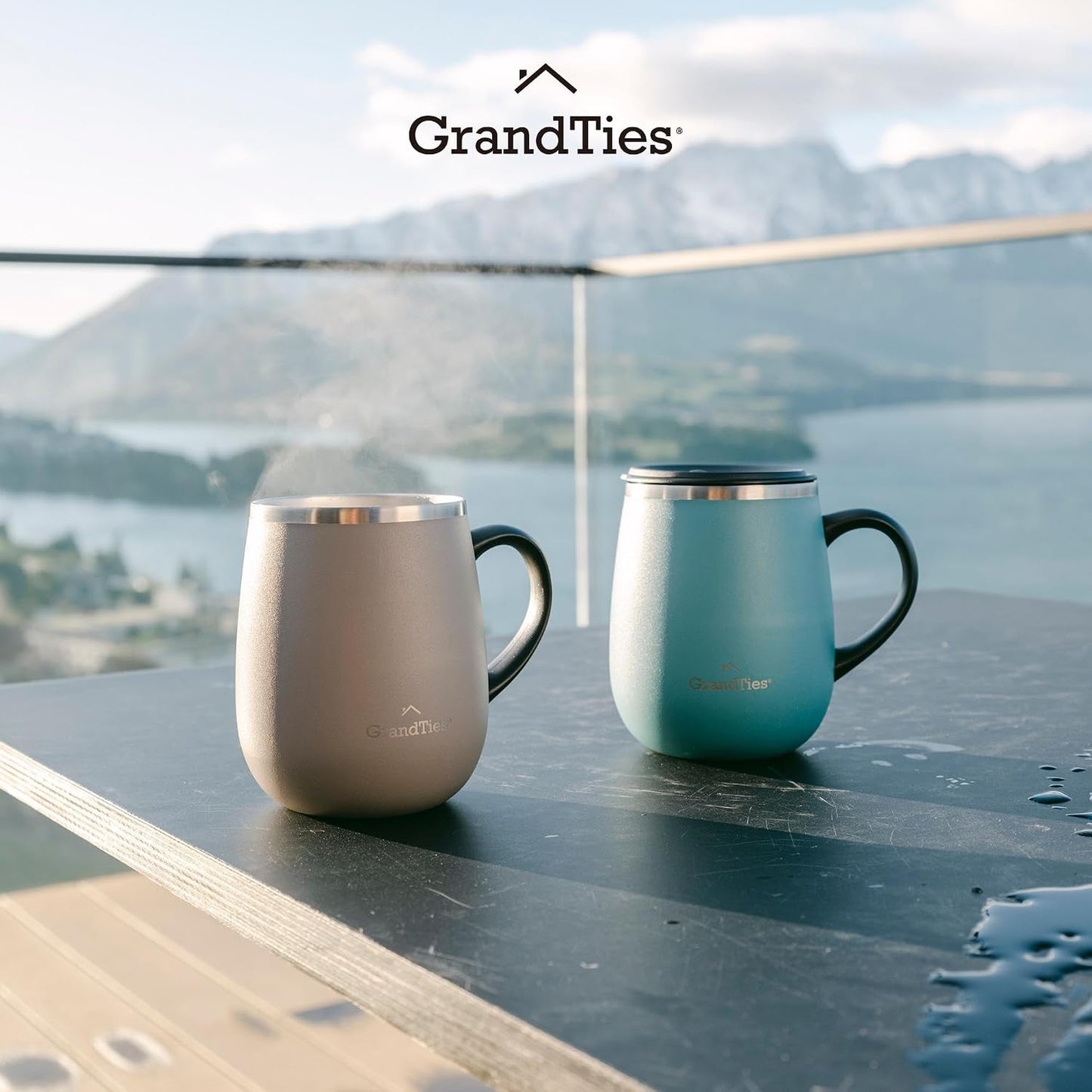 GRANDTIES 19 Colors Premium Vacuum Insulated Mug, 16.2 fl oz (460 ml), Mug with Easy Open Slide Lid, Stainless Steel, Double Wall Vacuum Insulation, Hot & Cold Protection, Popular in Office (Atlantis