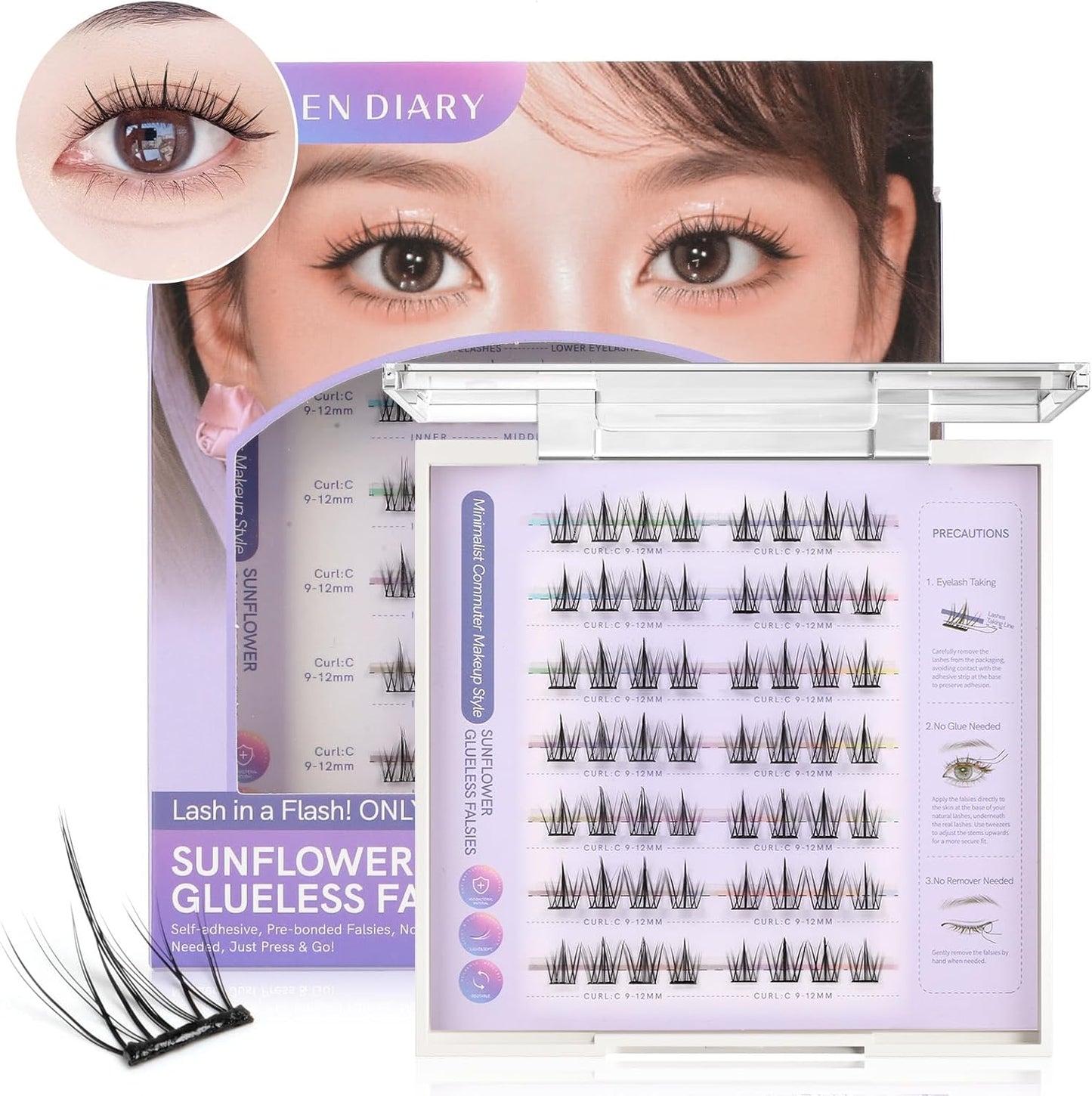 False Eyelashes, No Glue Required, Easy to Apply, 3D False Eyelashes, 56 Bundles, Black, Cute, 3D False Eyelashes, Natural Feeling, Popular, Bunchy Parts, Beginners, No Adhesive, Easy Installation,