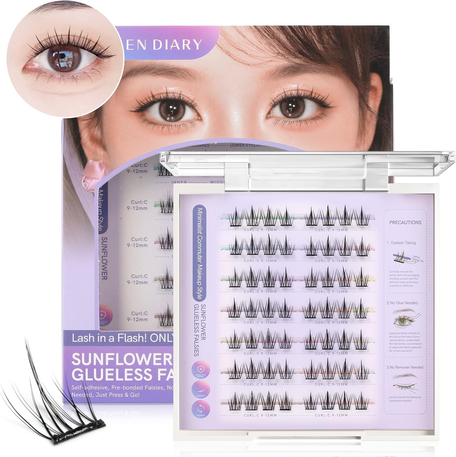 False Eyelashes, No Glue Required, Easy to Apply, 3D False Eyelashes, 56 Bundles, Black, Cute, 3D False Eyelashes, Natural Feeling, Popular, Bunchy Parts, Beginners, No Adhesive, Easy Installation,