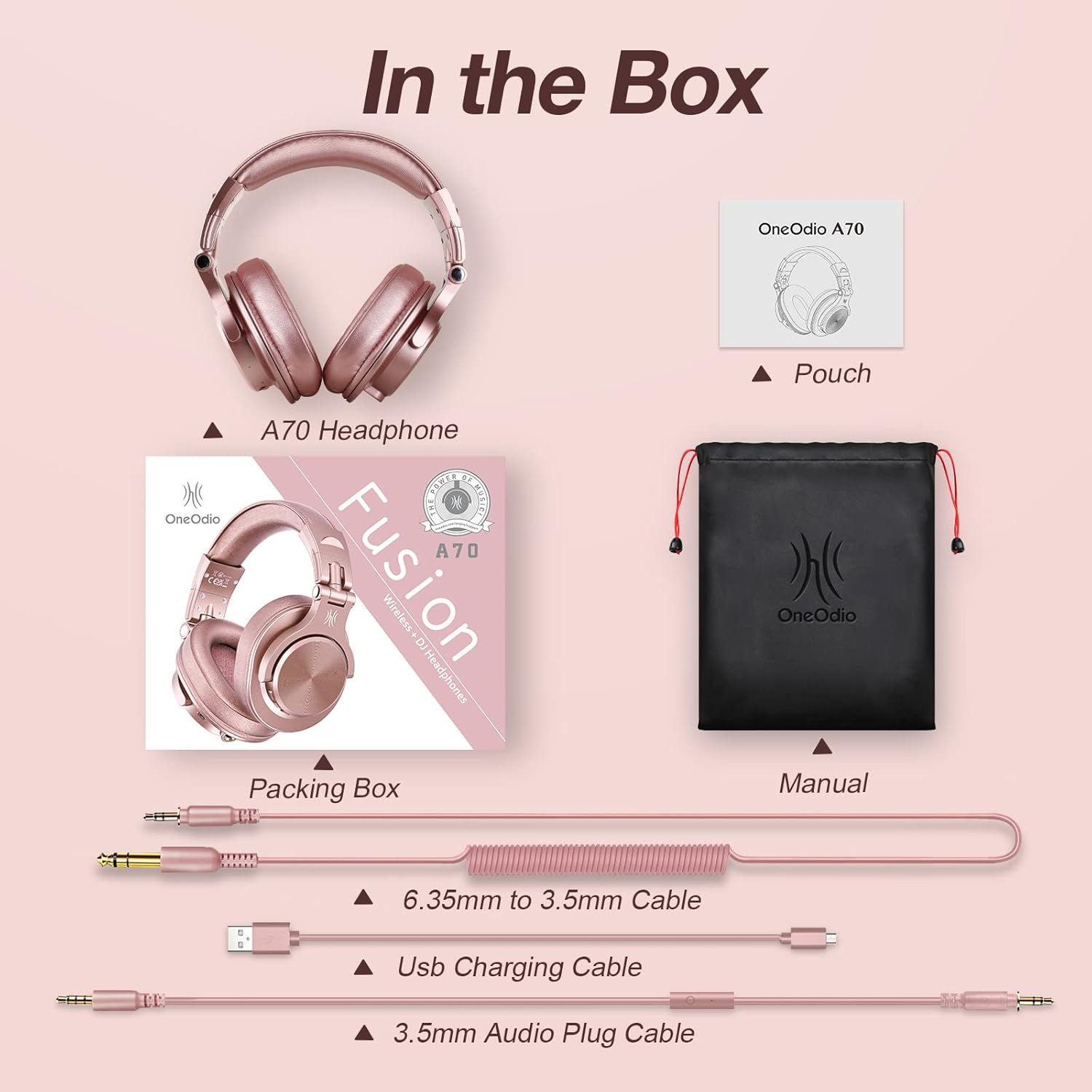 OneOdio A70 Bluetooth Over-Ear Headphones, Wireless Headphones, 72 Hours Playtime, 3.5mm/6.35mm Jack, Studio Monitor, Mixing, DJ, Guitar Amplifier, For Laptop, PC, Tablet