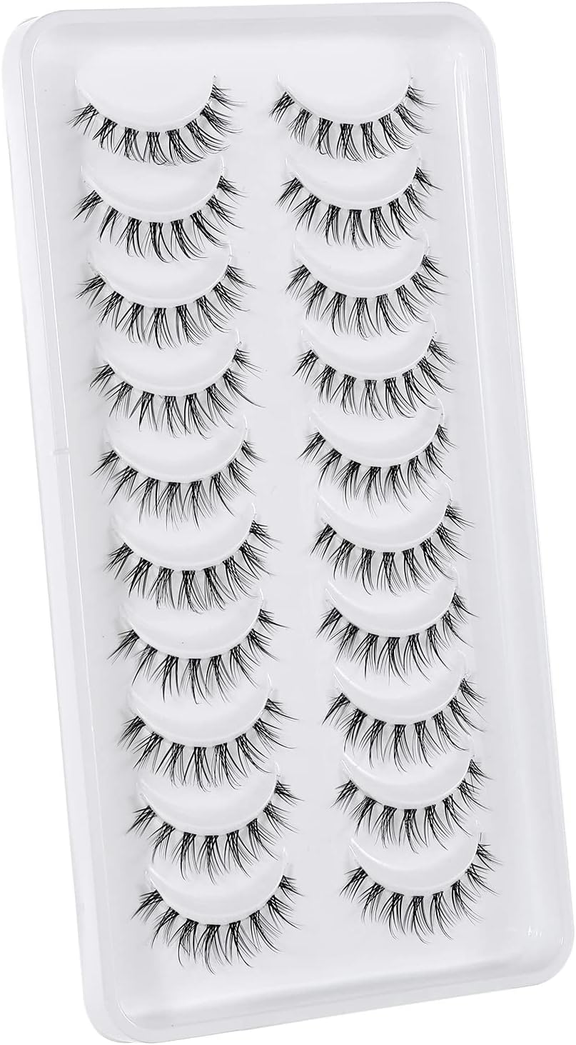 10 Pairs Whispy Lashes 3D Natural False Eyelashes Spiky Fairy Lashes with Clear Band Fake Mink Lashes (Y12)