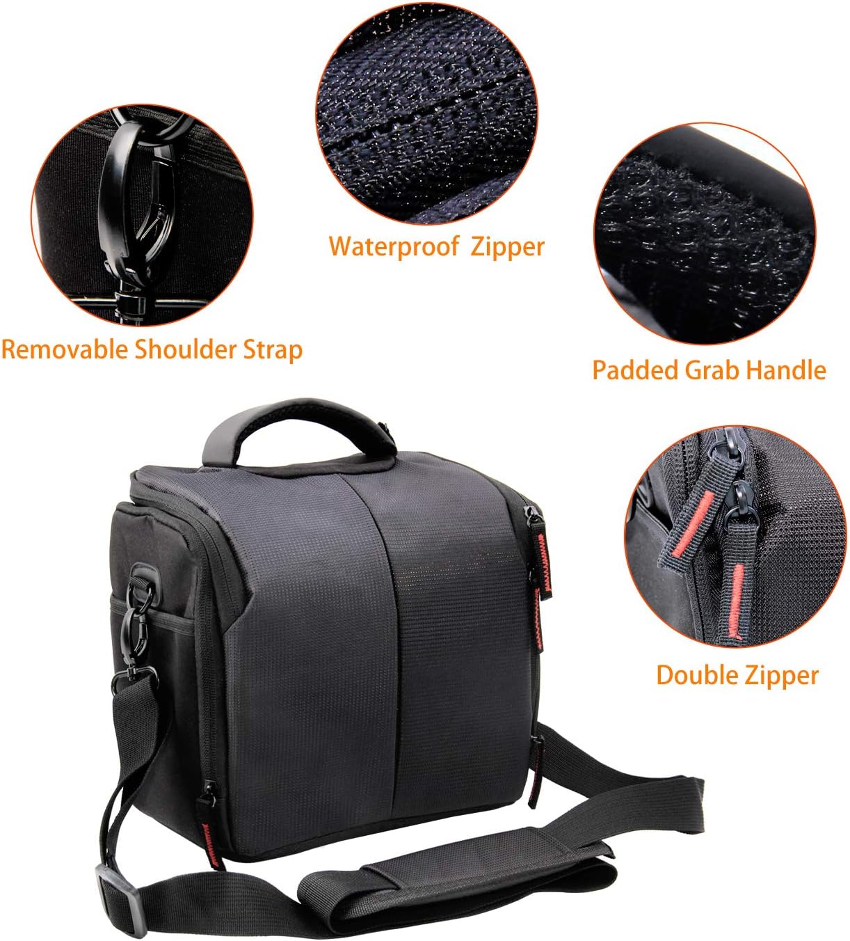 FOSOTO 防水カメラバッグ 一眼レフ 3WAY 大容量 三脚収納 ショルダーバッグ レインカバー付き Nikon Canon Olympus Sony Panasonic対応 ナイロン製 ブラック