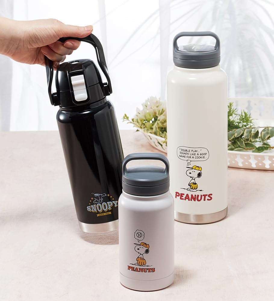 Skater Water Bottle 1200ml / 1.2 Liters with Handle, Large Capacity, Keeps Hot and Cold, Stainless Steel, Mug Bottle, Sports Bottle, Easy to Clean, Wide Mouth, Snoopy Baseball STSC12-A